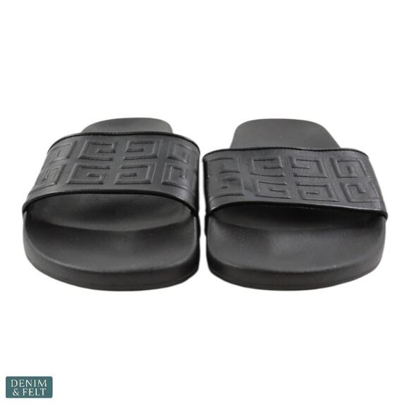 Givenchy Slide 4G Flat Sandals Black Lambskin Leather Logo Italy Size 38 - Picture 5 of 12